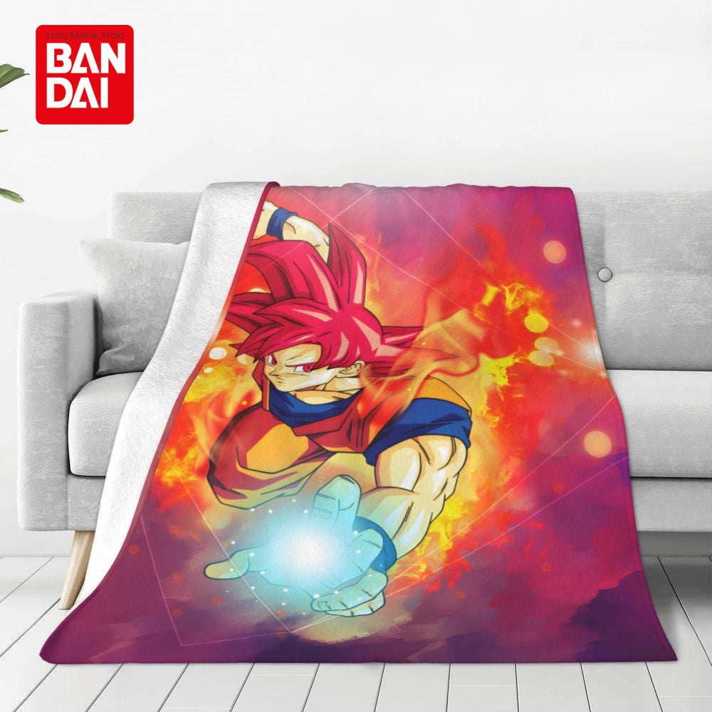 Anime character Flannel throw blanket featuring a red-haired character in an intense pose against a fiery background