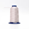 A spool of light pink high tenacity polyester embroidery thread with a blue core and cap.
