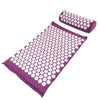 Purple acupressure relief mat and pillow set with white dots for pain and stress relief