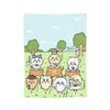 A light blue flannel throw blanket featuring a collection of cute Chiikawa cartoon characters.