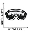 Black embroidered iron-on patch of a ski or snowboard goggles