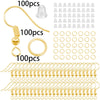 A collection of gold-colored lobster clasp findings, including individual pieces and bulk strands for jewelry making.