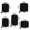 Black heavy duty round grill cover with various sizes shown for different grills.