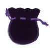A deep purple velvet drawstring gift bag shaped like a gourd, featuring purple cord closures.