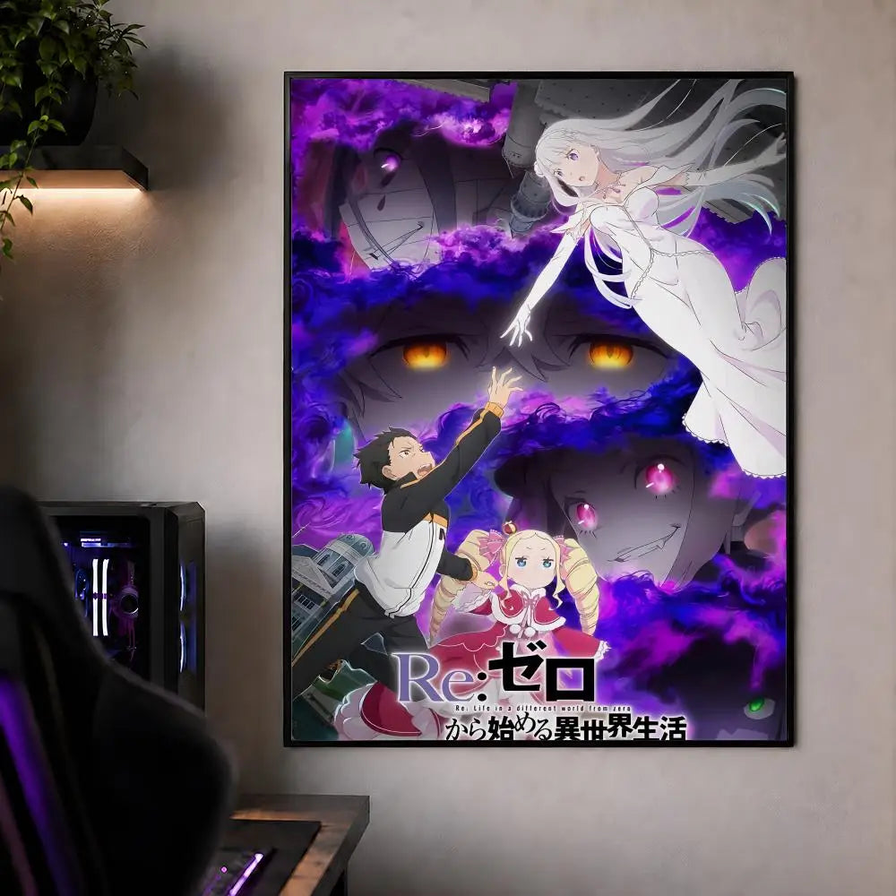 Anime R-ReZERO Subaru Rem wall decor featuring a dramatic illustration of the character