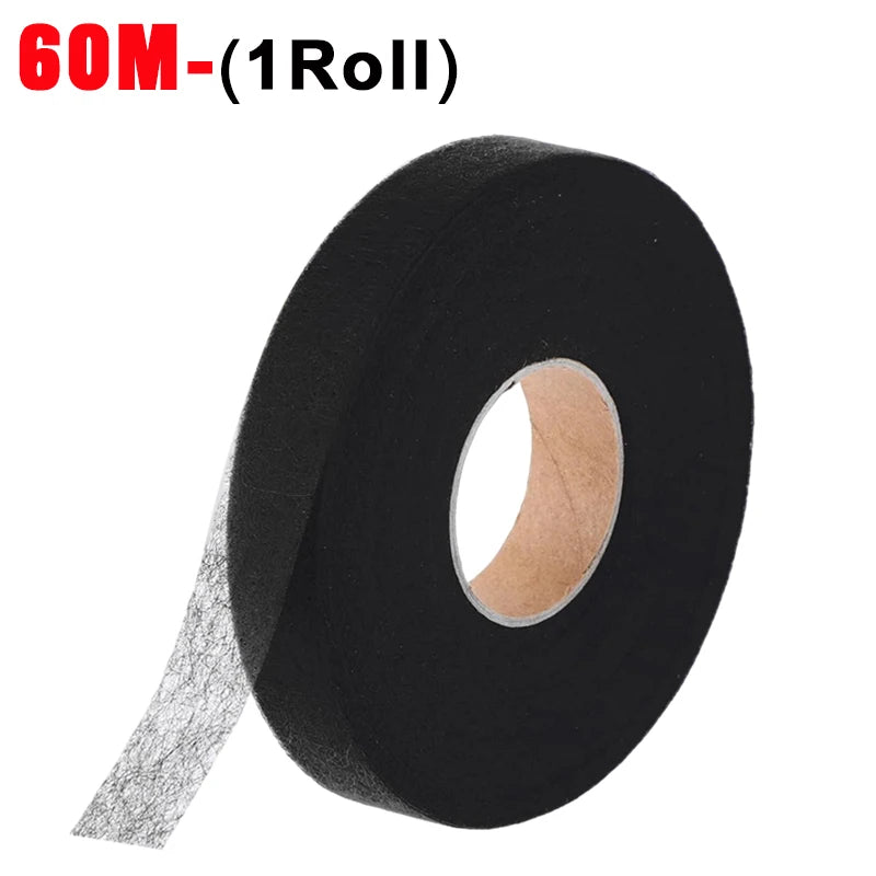 Roll of black double-sided heat-resistant interlining tape for DIY sewing