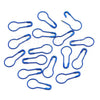 A collection of blue gourd-shaped locking safety pins for knitting and sewing.
