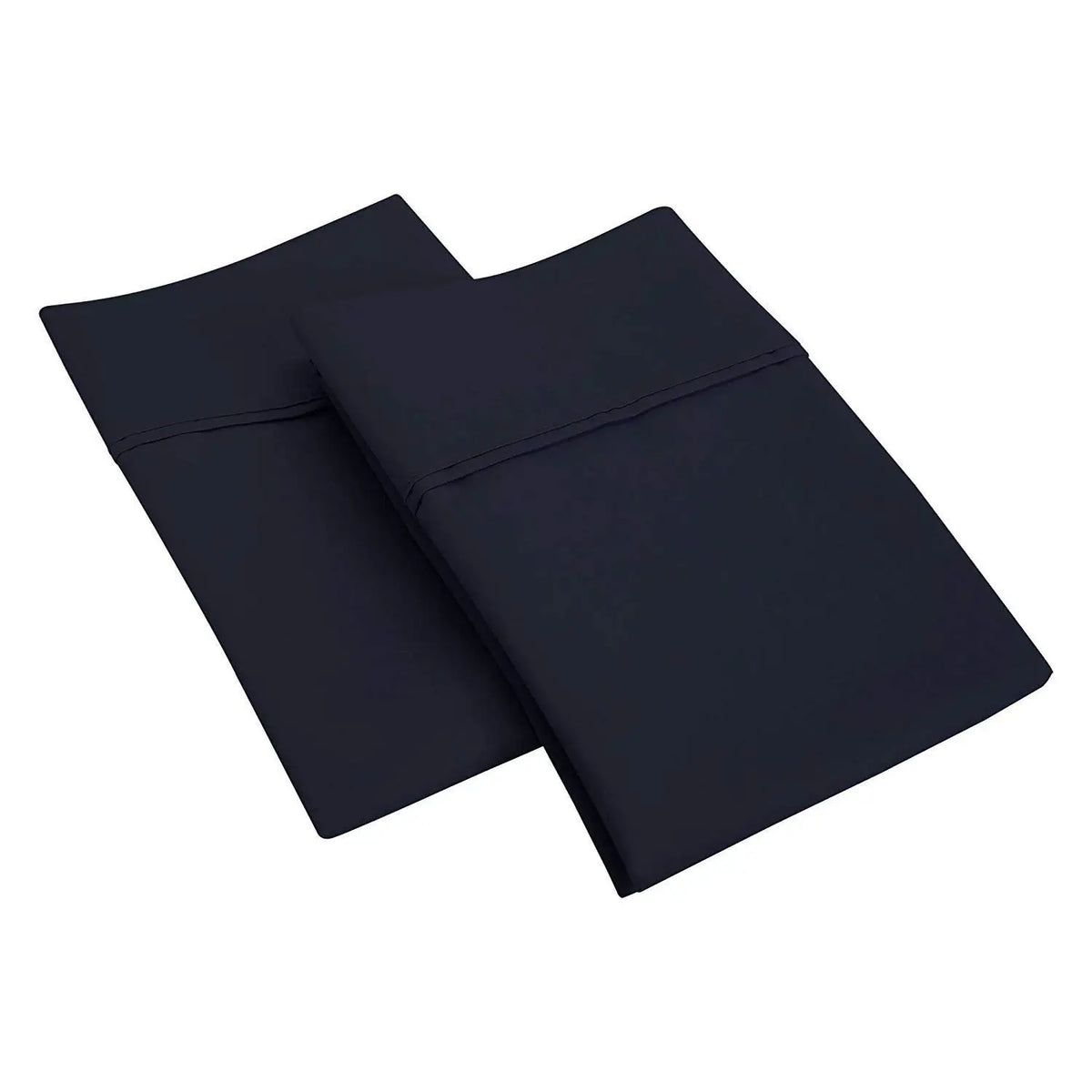A set of two dark navy blue soft brushed microfiber pillow covers laid flat.