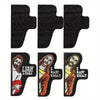 Three black embroidered patches featuring the phrase I SAW THAT on a dark fabric with hook and loop backing