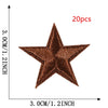A brown five-pointed star embroidery patch is shown, measuring 3.0cm or 1.2 inch across.