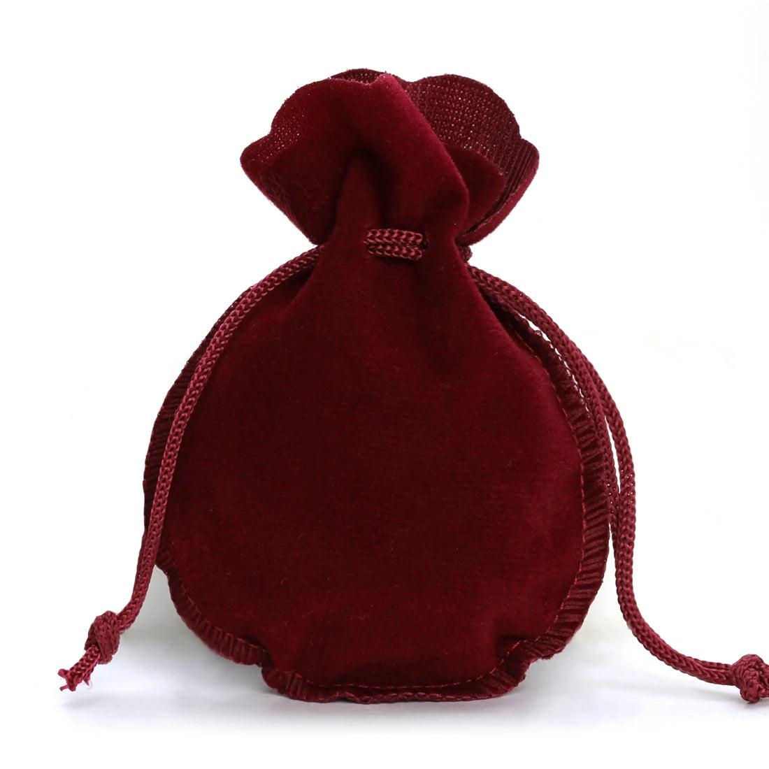 A deep burgundy velvet drawstring gift bag shaped like a gourd.