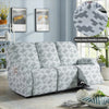 A light gray heavy-duty chenille recliner sofa slipcover with a patterned fabric displayed in a living room setting.