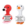 Handmade plush flamingo and goose pocket dolls with positive sayings