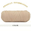 A skein of thick beige polyester blended yarn is shown rolled up for crafting.