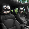 Black car seat covers featuring decorative smiley face designs for automotive upholstery