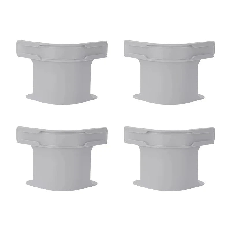 Four heavy duty bed sheet corner tightener clips in a light gray color shown from different angles.