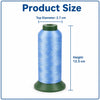 A roll of blue heavy duty 3-ply nylon sewing thread with a top diameter of 2.7 cm and a height of 12.5 cm.