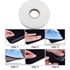 A six-step guide showing how to use double-sided fabric interlining tape for ironing clothes.