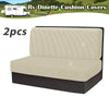 Two beige cushion covers for an RV dinette seat with anti-slip backing.
