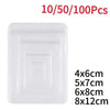 Clear plastic jewelry storage bags in various sizes 4x6cm, 5x7cm, 6x8cm, and 8x12cm