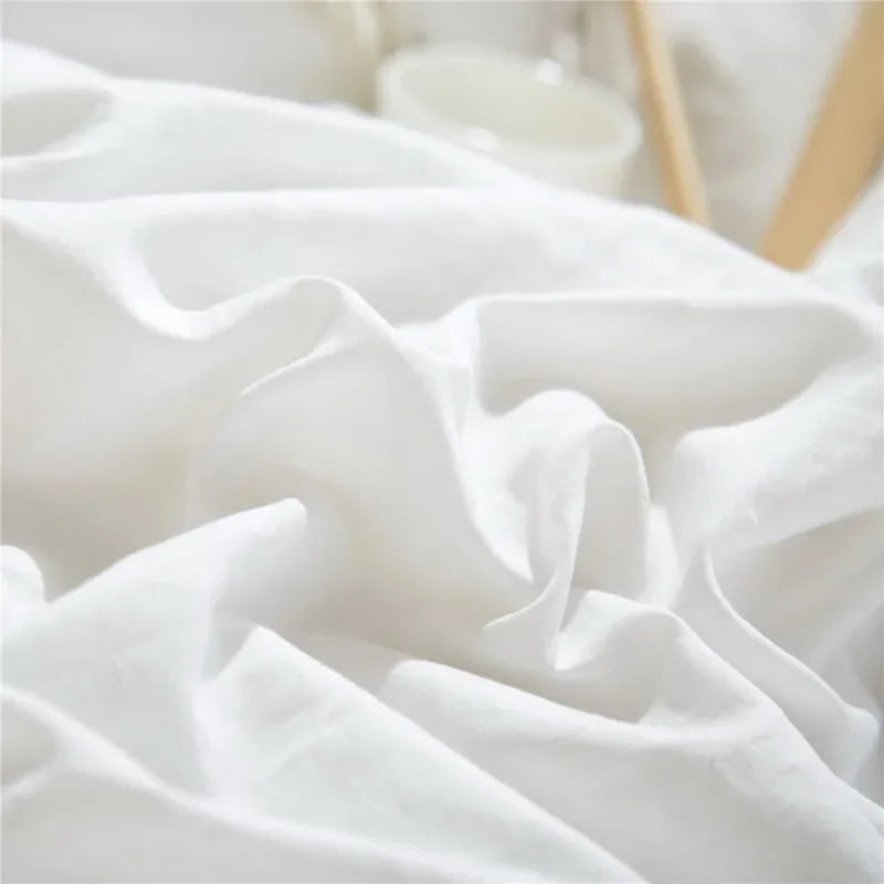 White soft washed duvet cover set with pom-pom decoration fabric folds