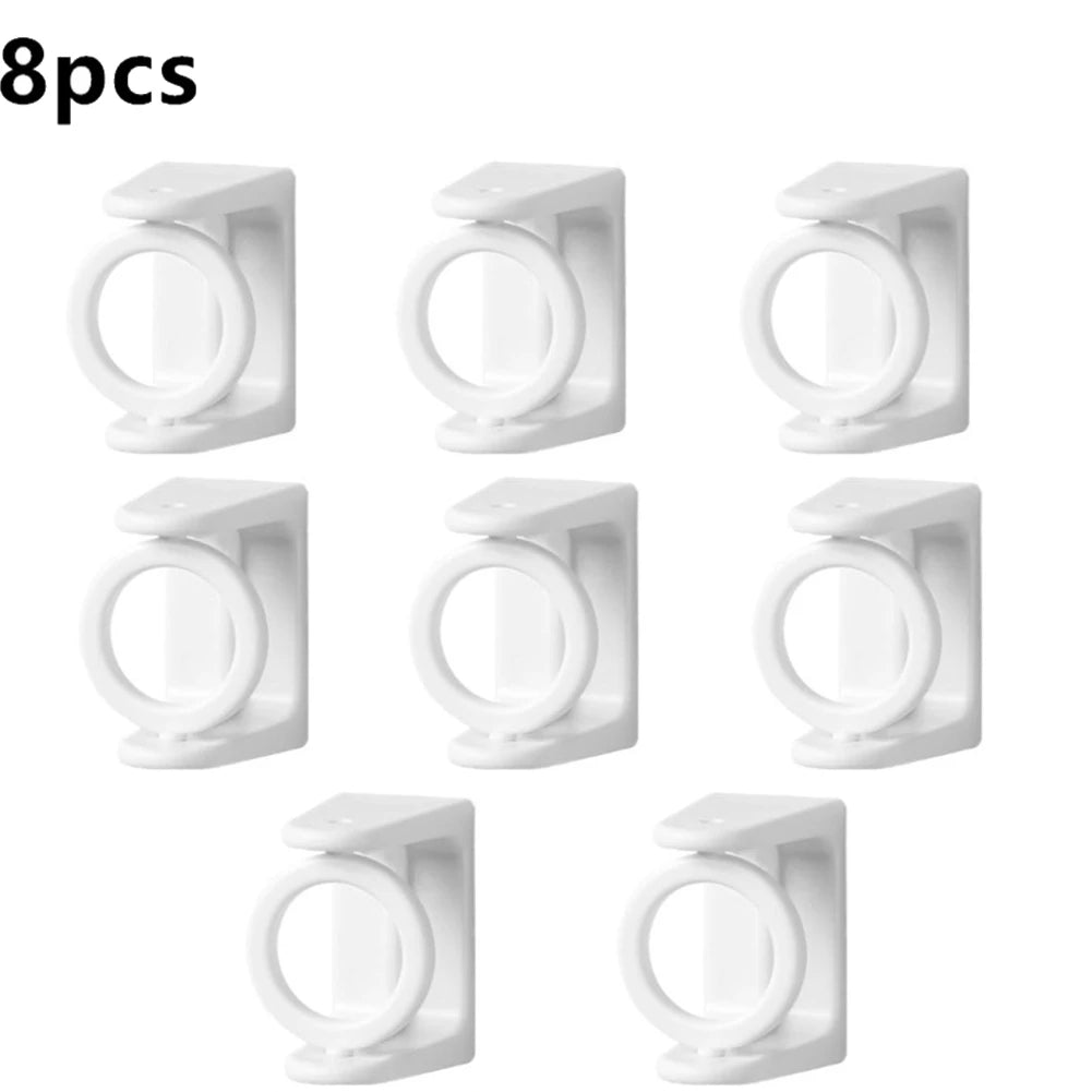 Eight white self-adhesive curtain rod clips for window and wall installation