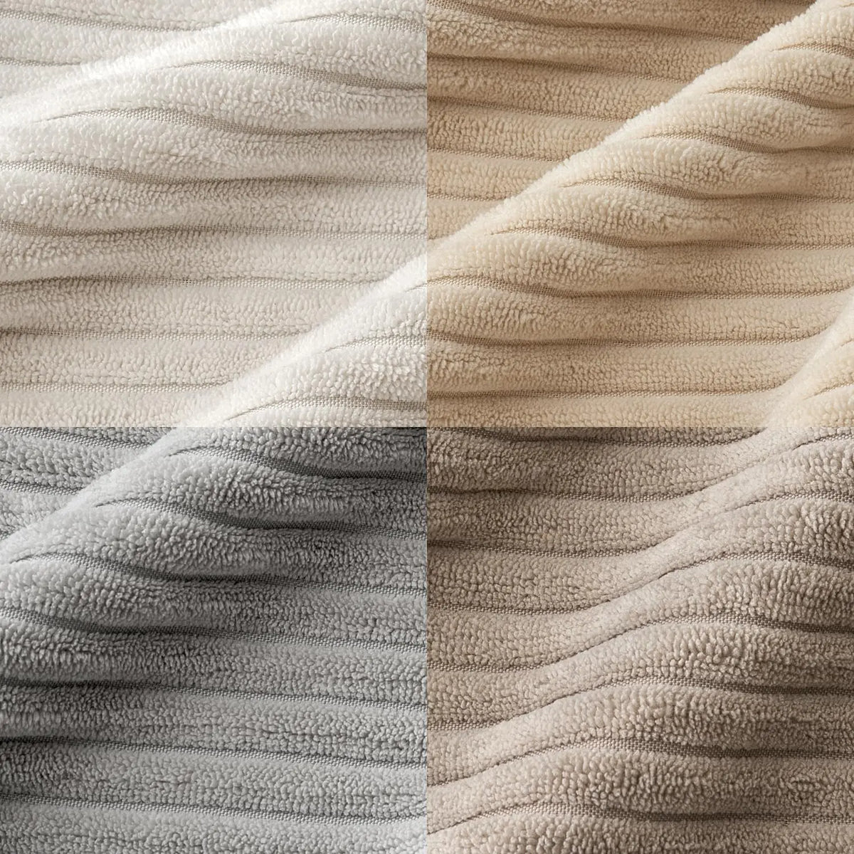 Close-up of a beige and gray corduroy striped fabric texture.