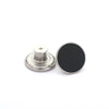 A silver metal button with a round black surface used for denim and clothing replacement.