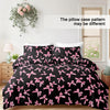 Black duvet cover set featuring a pink plaid bow print on the fabric