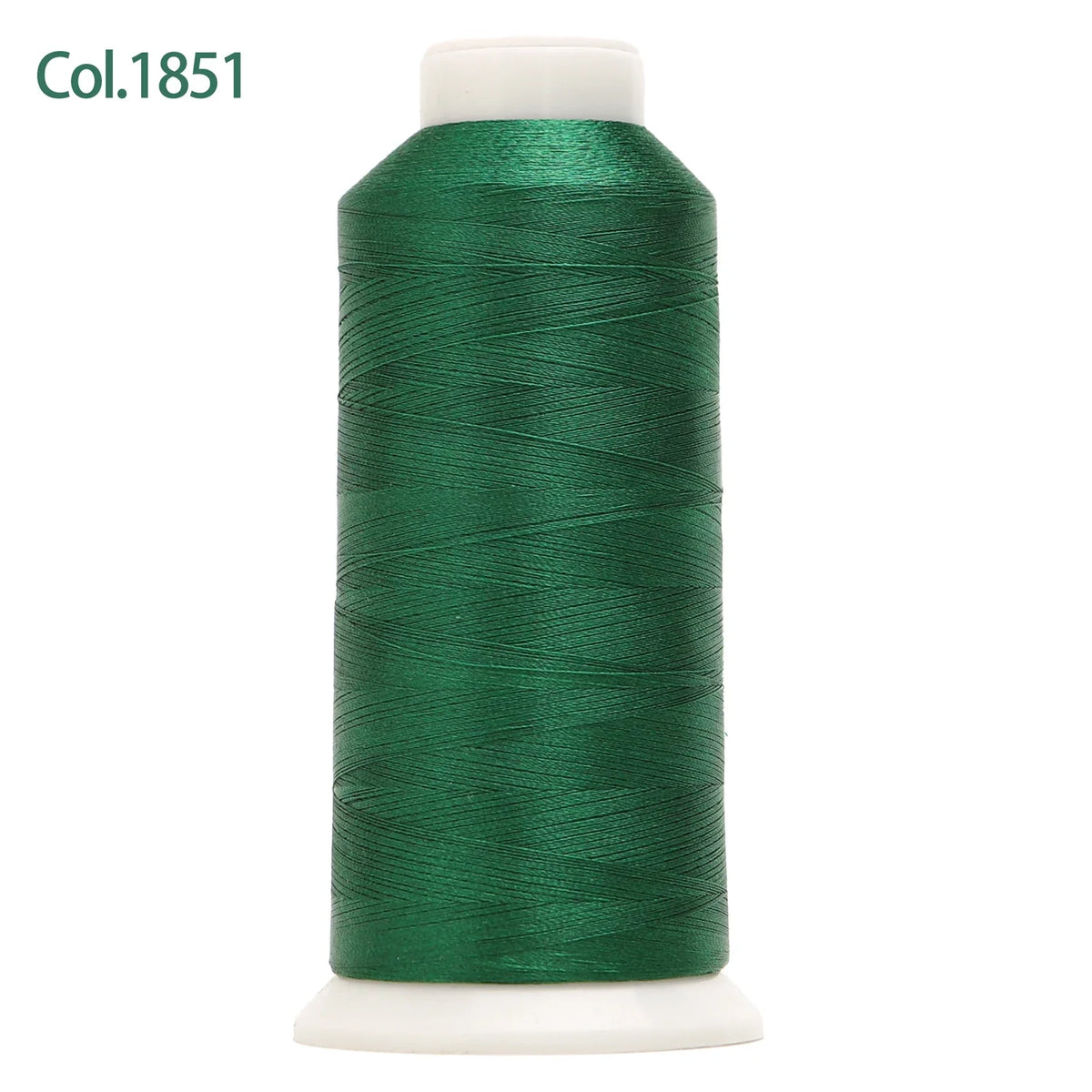 A spool of dark green embroidery thread labeled Col.1851