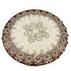 Elegant lace-trimmed round tablecloth with a beige center and brown border.