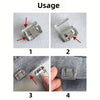 Four images showing the usage of an invisible pant hem clip for adjusting pants.