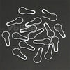 A collection of white gourd-shaped locking safety pins for knitting and sewing.