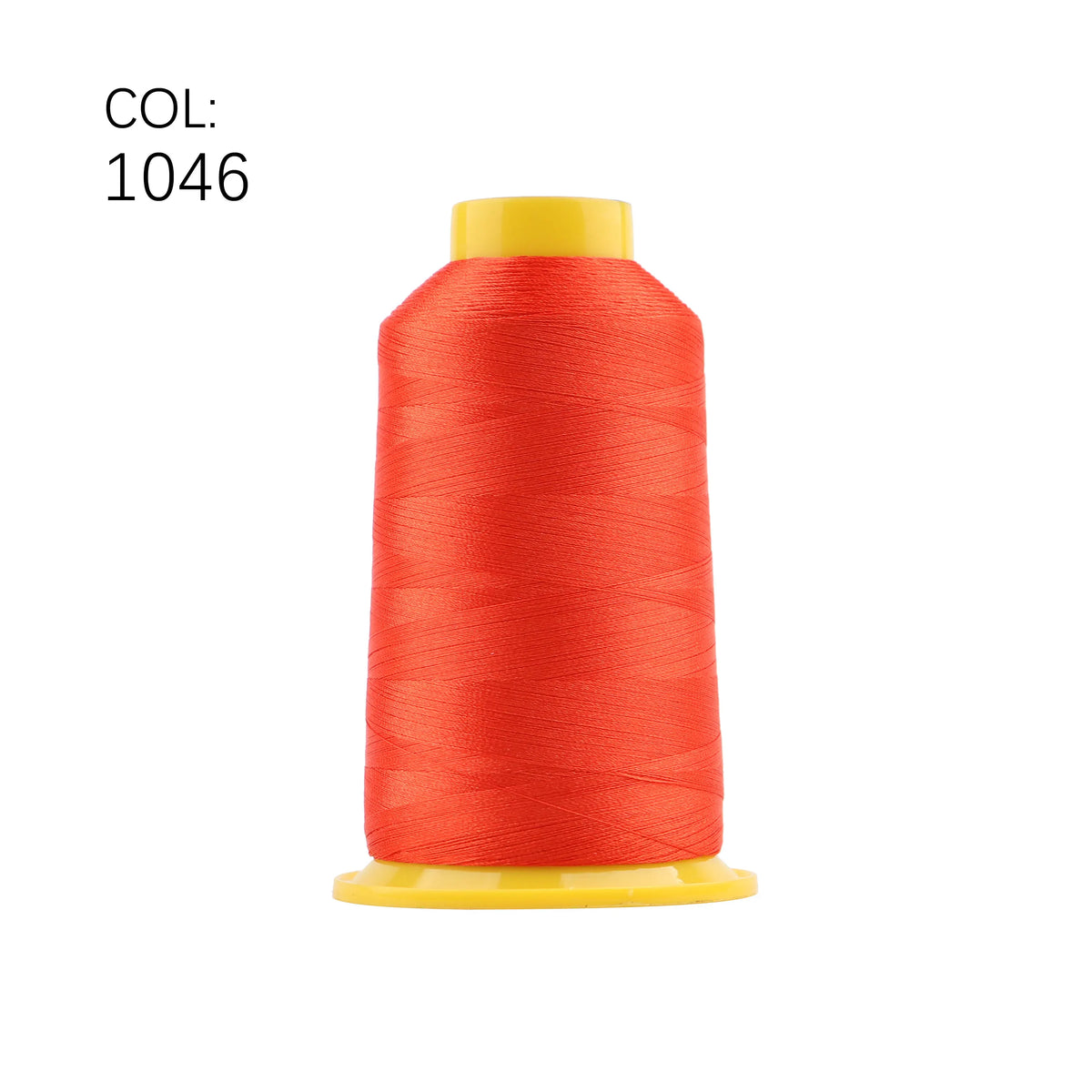 A spool of bright orange embroidery thread with a yellow core.