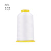 A spool of white high tenacity polyester embroidery thread with a yellow base.