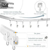 Stainless steel serration clips and mute pulley system for a flexible bendable curtain track.