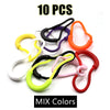 A collection of ten U-shape zipper pull straps in various mixed colors like yellow, purple, orange, and white.