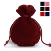 A deep maroon velvet drawstring gift bag with a gourd shape shown next to color swatches.