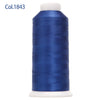 A spool of deep blue embroidery thread labeled Col.1843