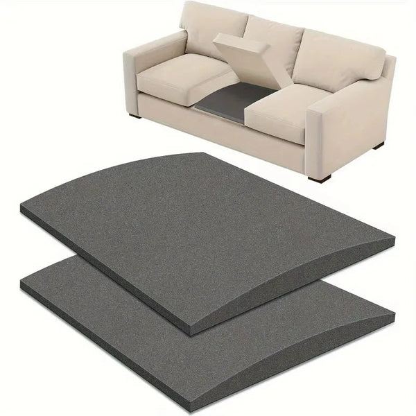A beige sofa cushion repair pad is shown alongside a dark gray rectangular pad.