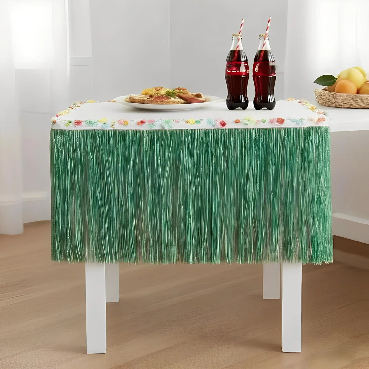 Tropical Raffia Grass Table Skirt for Luau & Beach Parties