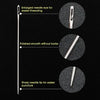 Diagram showing features of a stainless steel sewing needle including an enlarged eye, polished smooth surface, and sharp tip