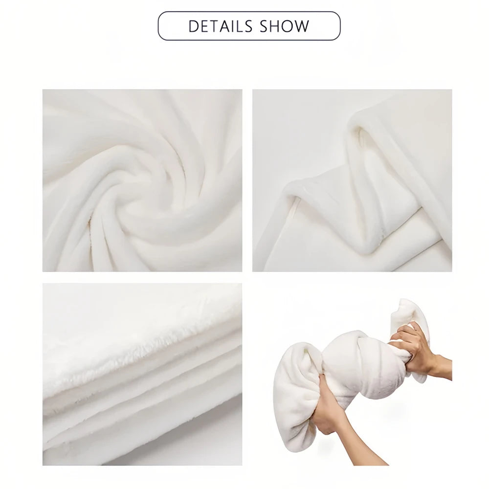 A white circus theme soft throw blanket is shown in various folds and textures.