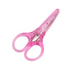A pair of pink precision craft scissors with a protective cap shown against a white background.