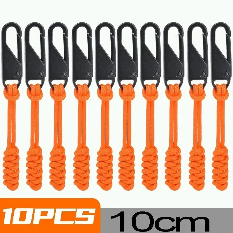 Ten orange detachable zipper pull sliders for bags and clothing