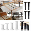 Various heavy-duty adjustable furniture support legs in black and white finishes.