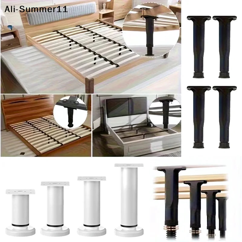 Various heavy-duty adjustable furniture support legs in black and white finishes.