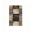 A rectangular floor mat with a modern checkered pattern in shades of gray and beige.