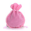 A pink velvet drawstring gift bag with a gourd shape.