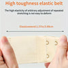 A hand is stretching a beige elastic belt, demonstrating its elasticity and adjustability.